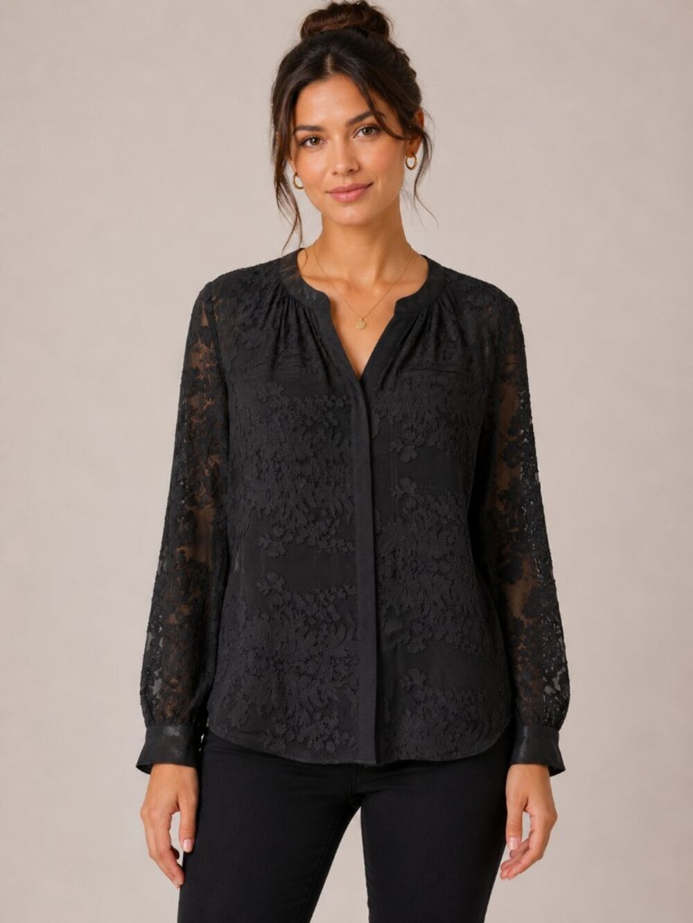 Rebecca Taylor Silk Blend Black Floral Burnout Blouse Sheer Romantic Top Women’s